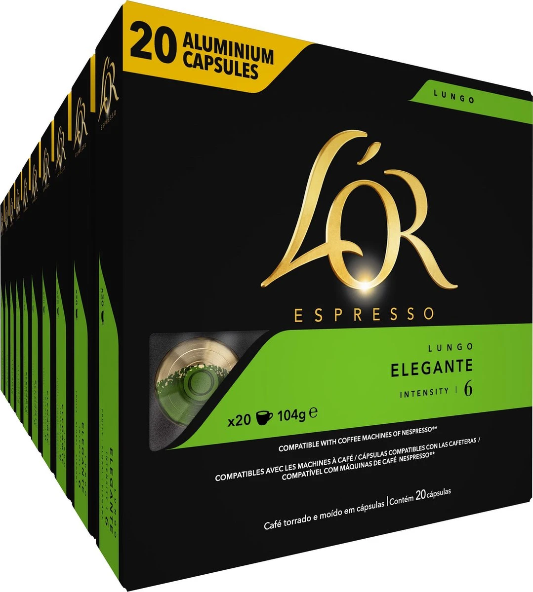 L'OR Lungo Elegante Koffiecups - Intensiteit 6/12 - 10 X 20 Capsules