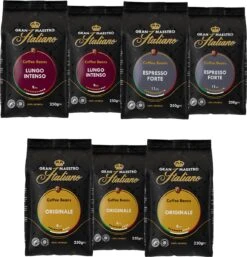 Gran Maestro Italiano - Koffiebonen - Proefpakket - Bonen Voor Espresso - Bonen Voor Lungo - Arabica - 7 X 250g