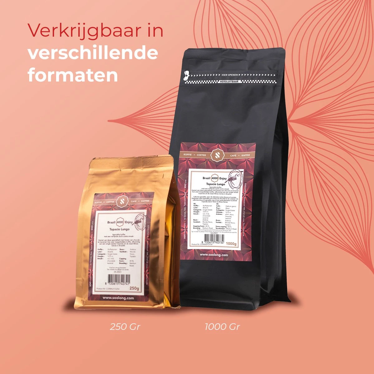Soolong Enjoy Brazilie Nr4000 Koffiebonen Topacio Lungo - Speciality Koffie Arabica Medium Roast, Light Body Met Een Verfijnde Zacht Zoete Smaak. - Zak 250gram - Afbeelding 2