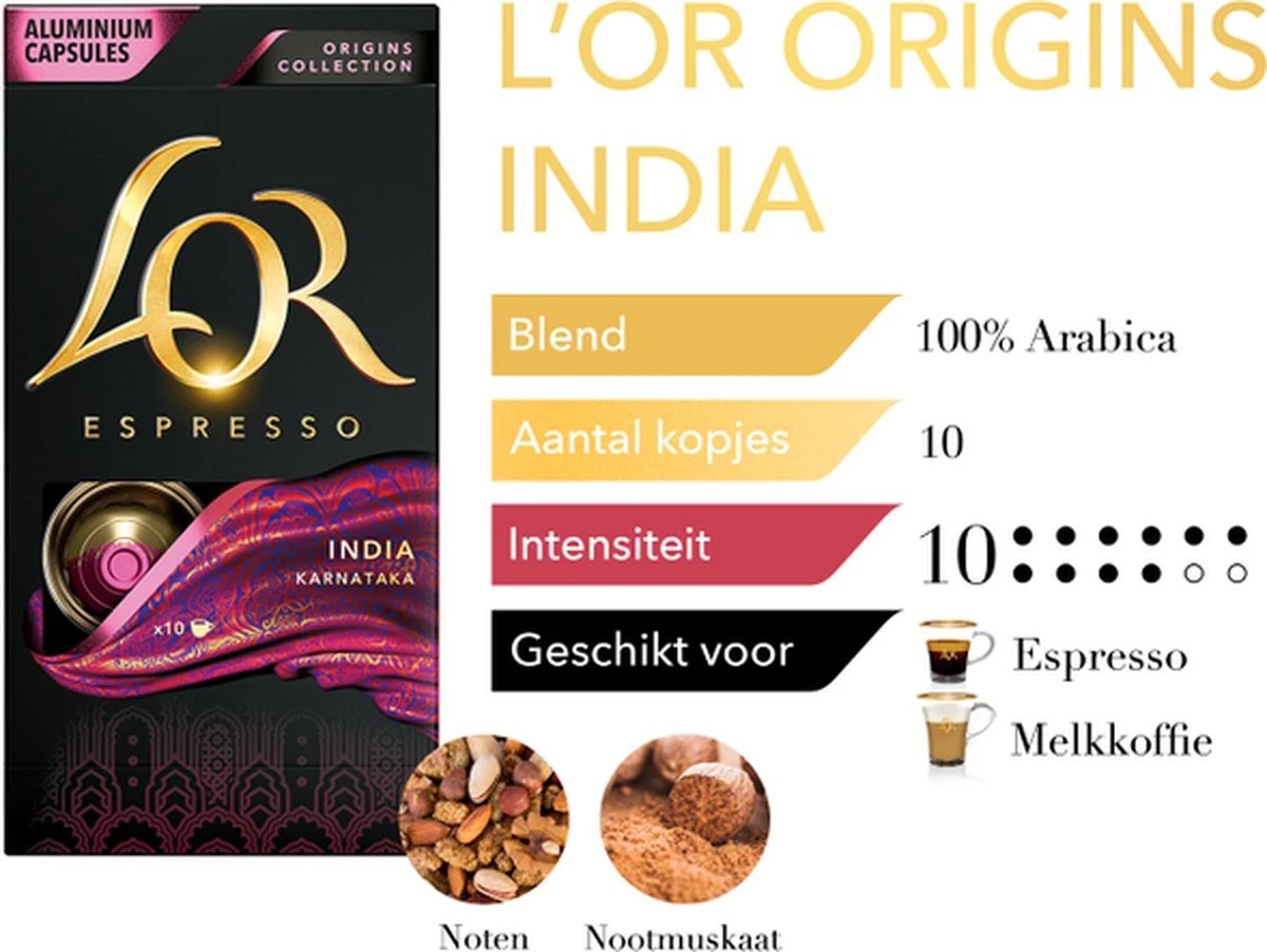 L'OR Espresso Origins India (10) - 10 X 10 Koffiecups - Afbeelding 4