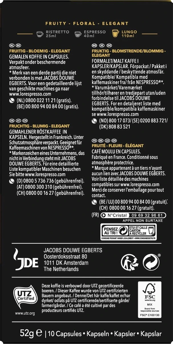 L'OR Lungo Profondo Koffiecups - Intensiteit 8/12 - 10 X 10 Capsules - Afbeelding 2