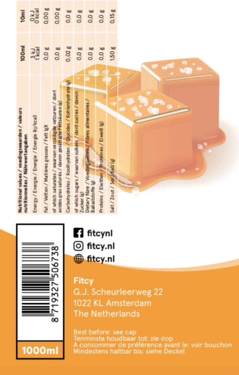 Fitcy | Koffiesiroop | Salted Caramel | Barista Syrup | Zero | Vegan | Vetvrij | Suikervrij | Keto-vriendelijk | Koffie | Siroop | MET DOSEERPOMP | 1L - Afbeelding 4